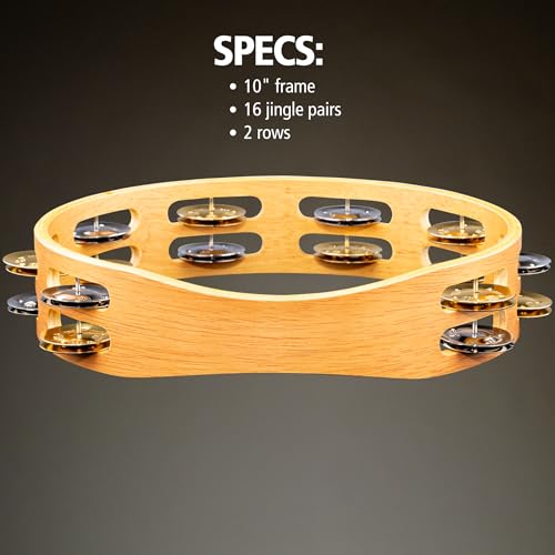 Meinl Percussion Tambourine with Nickel Plated Steel and Solid Brass Jingles, Double Row-NOT Made in China-Super Natural Wood Finish, 2-Year Warranty, (TA2M-SNT) - Image 2