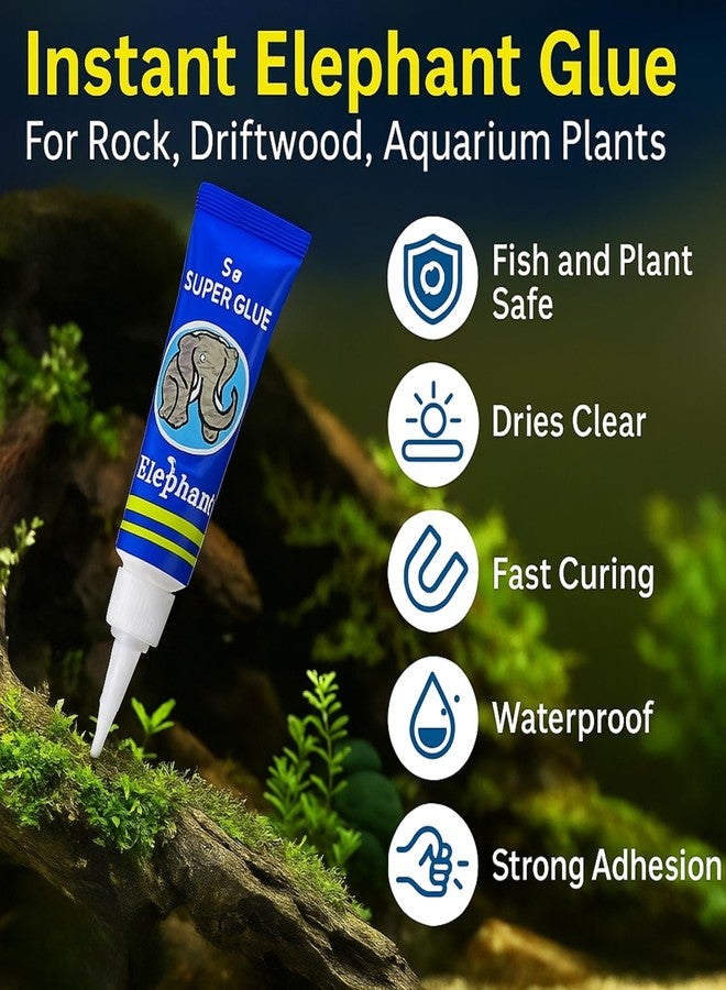 VAYINATO 1Pcs (5g) Instant Elephant Super Glue – Aquarium Safe Adhesive for Rocks, Driftwood & Plants – Fast Bonding, Clear Drying, Waterproof Aquascaping Gel - Image 2