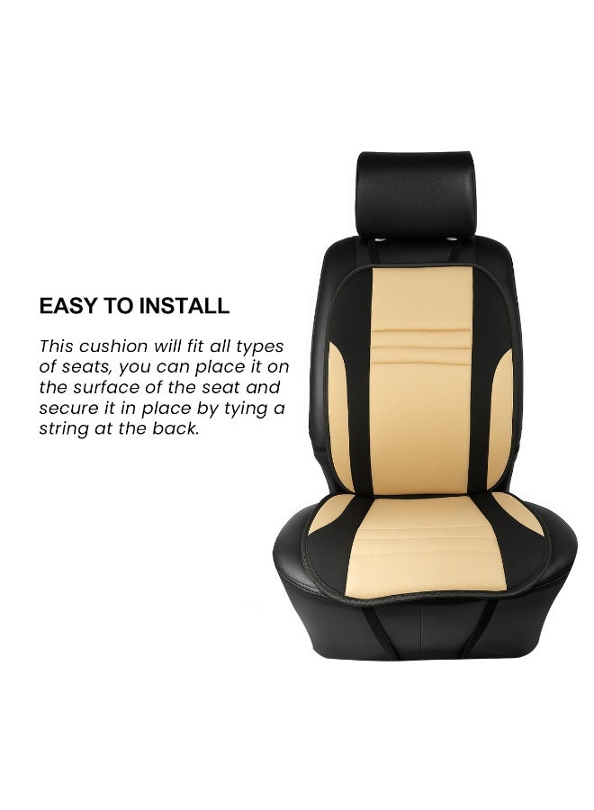 MOB Car Seat Cushion Beige & Black - Premium PU Leather for Cars, Trucks & Semis, Comfortable & Supportive Cushion for Back Pain Relief, Improved Posture, Easy Installation, Sleek & Durable Design, Compatible with Airbags & Armrests CU116 - Image 4