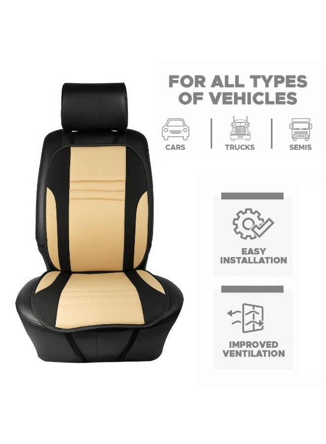 MOB Car Seat Cushion Beige & Black - Premium PU Leather for Cars, Trucks & Semis, Comfortable & Supportive Cushion for Back Pain Relief, Improved Posture, Easy Installation, Sleek & Durable Design, Compatible with Airbags & Armrests CU116 - Image 5