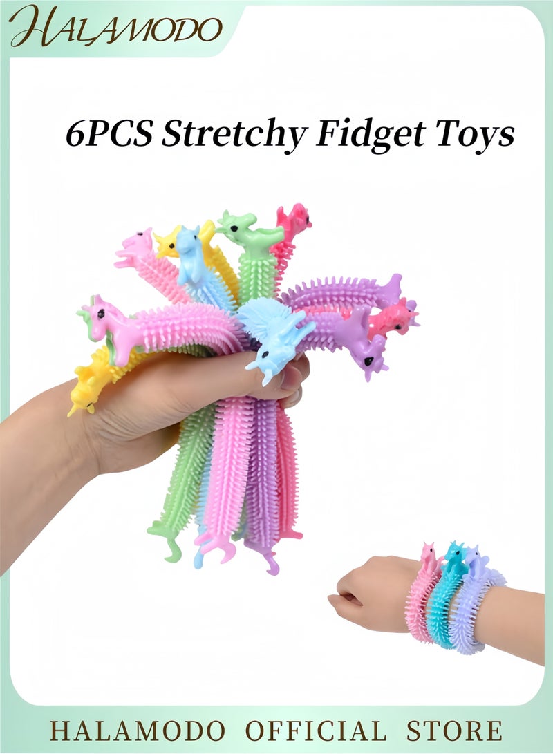 HALAMODO 6PCS Stretchy Fidget Toys Colorful Stretchy Strings Fidget Toy Sensory Fidget Worm Stretch Toys Stress Relief and Anti-Anxiety Toys for Adults & Kids - Image 1