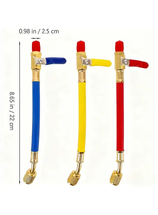HBV B01 AC Charging Hose Set With Ball Valves Red Yellow Blue 7 Inch - Image 5