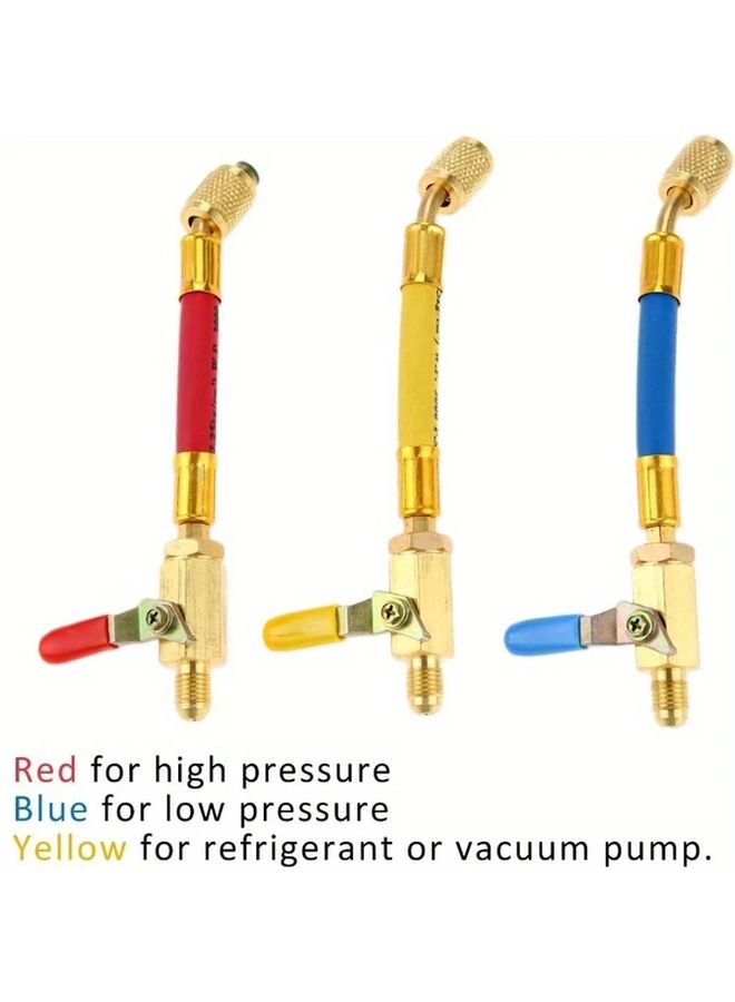 HBV B01 AC Charging Hose Set With Ball Valves Red Yellow Blue 7 Inch - Image 1
