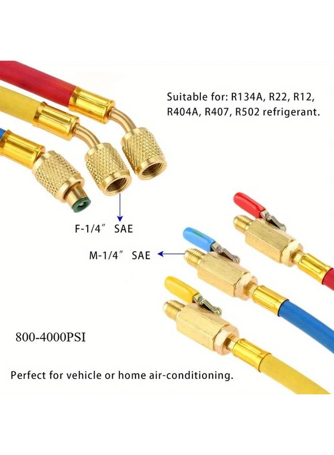 HBV B01 AC Charging Hose Set With Ball Valves Red Yellow Blue 7 Inch - Image 2