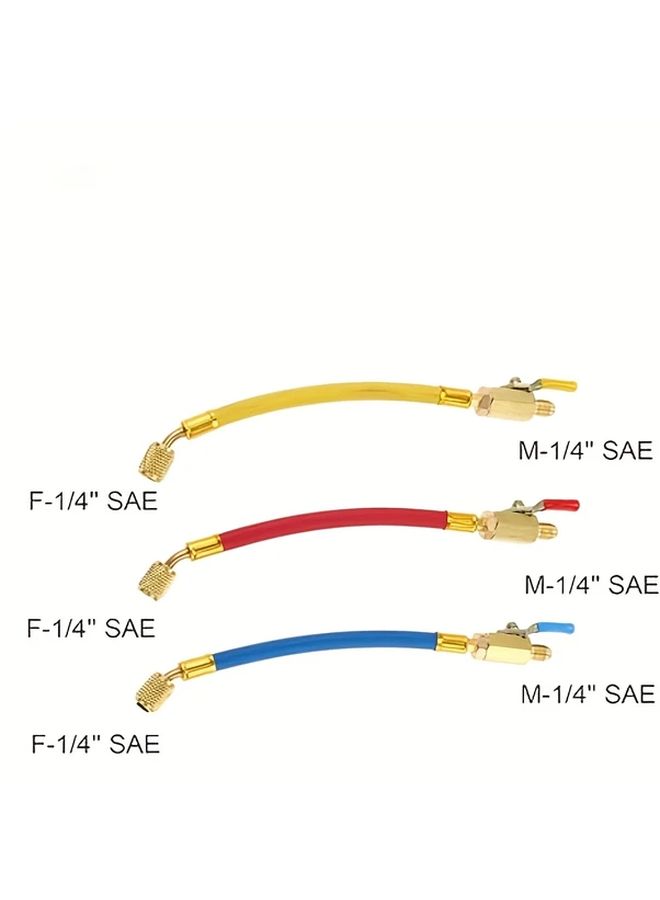 HBV B01 AC Charging Hose Set With Ball Valves Red Yellow Blue 7 Inch - Image 3