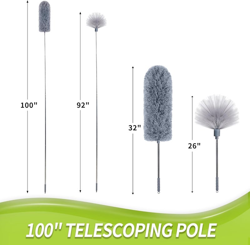 IVYROLL Economical varied design options Cobweb Duster with Extension Pole, Spider Web Brush & Ceiling Duster Kit for Cleaning, 100" Microfiber Feather Duster Cleaner with Washable Head for Ceiling Fan, Furniture, Home Multi warehouse process - Image 4