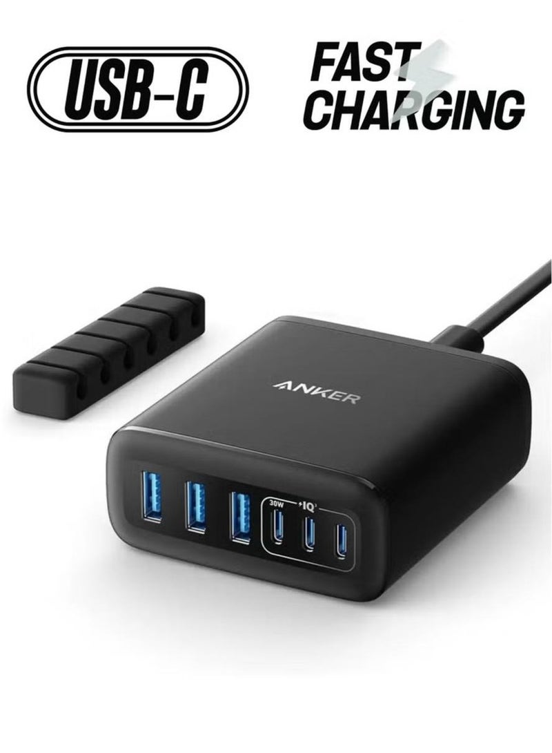 AnkerMake Anker Charger 112W 6 Ports USB C Charger SG 3 Pin Plug USB Charger Black - Image 1