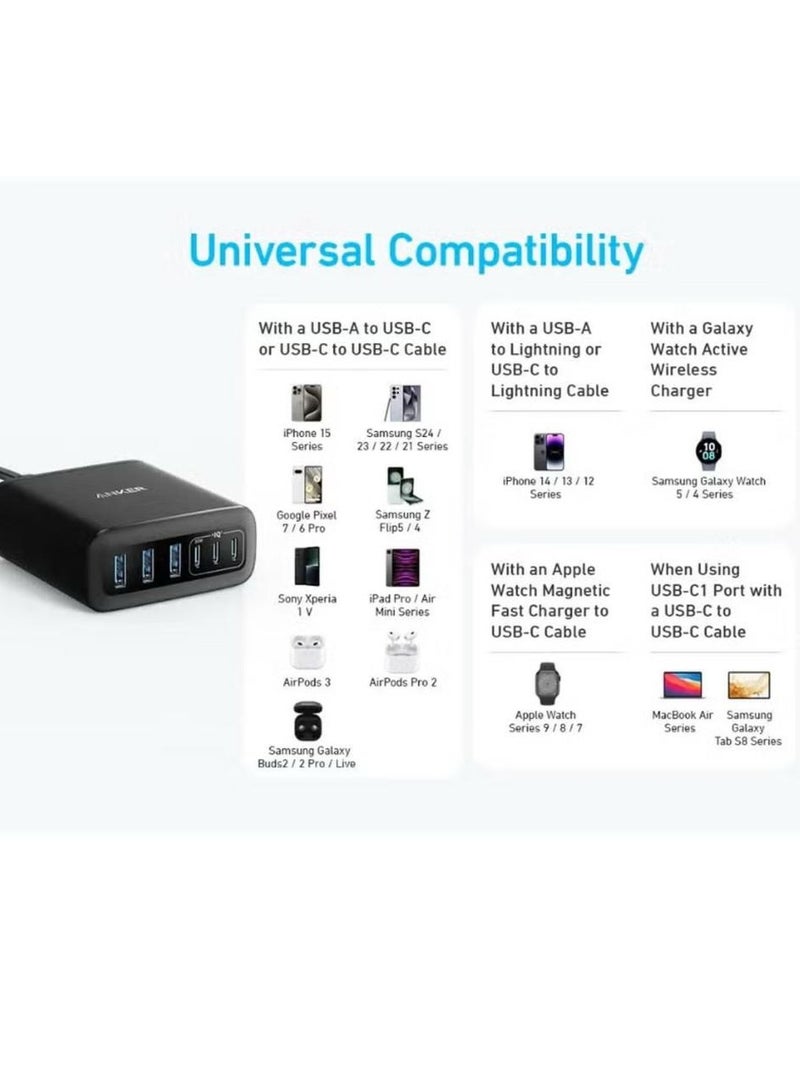 AnkerMake Anker Charger 112W 6 Ports USB C Charger SG 3 Pin Plug USB Charger Black - Image 2