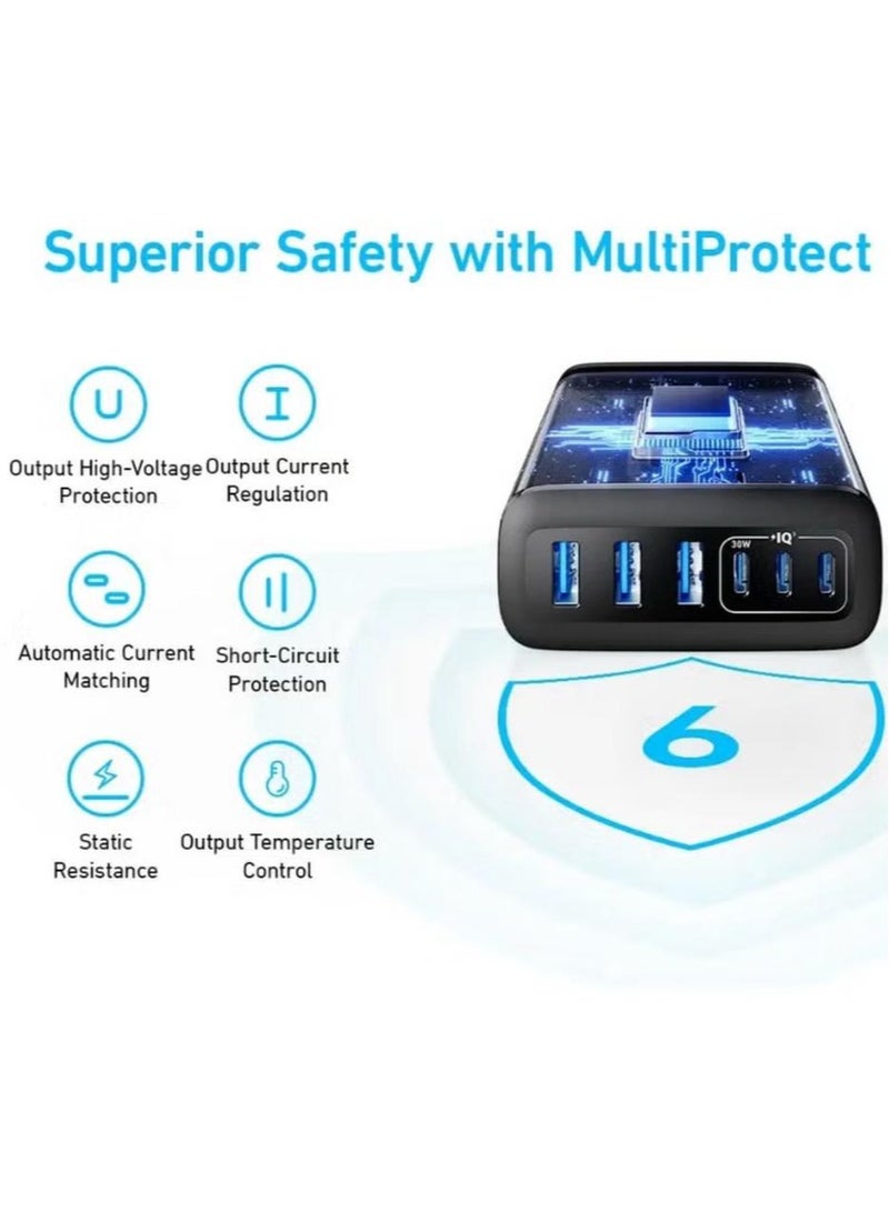 AnkerMake Anker Charger 112W 6 Ports USB C Charger SG 3 Pin Plug USB Charger Black - Image 4