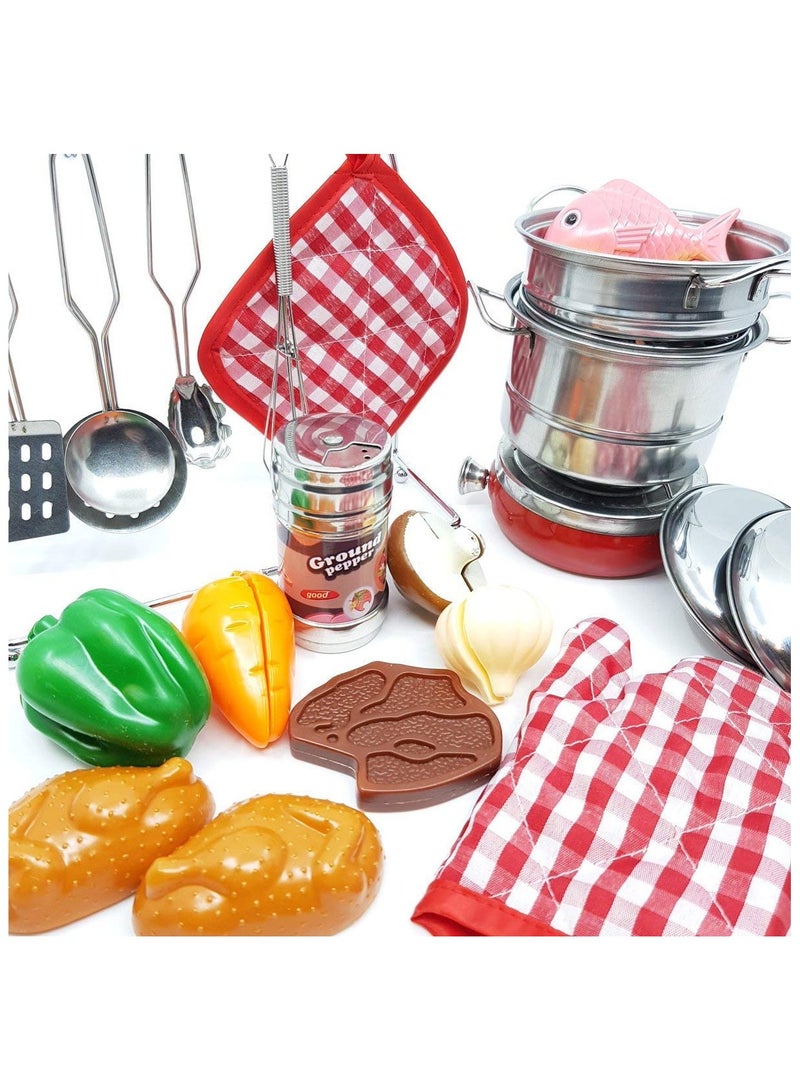 23 Pieces Good Quality Stainless Steel Toy Kitchen Set, Mini Kitchen Set, Colourful Cooking Accessories, Role Play Toy, Suitable for Kids Above 3 Year - Image 2