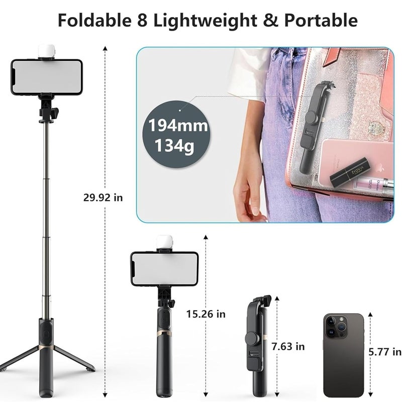 TARAVEE ,i17 Selfie Stick with Tripod Stand,Extendable Bluetooth Selfie Stick for Mobile Phone,LED Light,Compatible with iPhone & 360 Degree Rotation,Selfie Stick Tripod Stand 4 in 1 Photography,selfi - Image 5