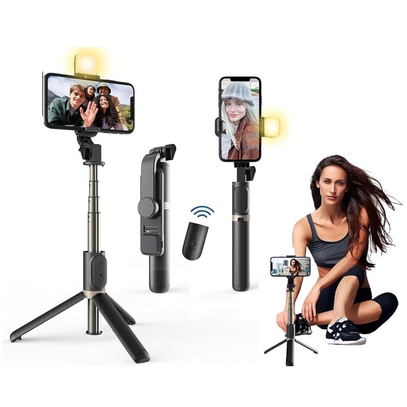 TARAVEE ,i17 Selfie Stick with Tripod Stand,Extendable Bluetooth Selfie Stick for Mobile Phone,LED Light,Compatible with iPhone & 360 Degree Rotation,Selfie Stick Tripod Stand 4 in 1 Photography,selfi - Image 1