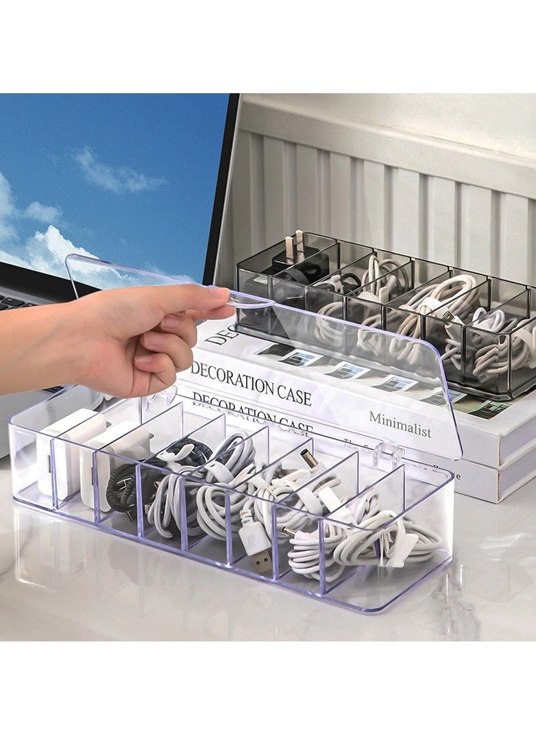 BLUE OCEAN Blue Ocean Transparent Data Cable Organizer Storage Box With Cover Lid Charger Cables Organiser Desk Storage Organizer Cable Management 2m Hook and Loop Tape roll straps ,10 silicon Cable Ties  - Image 4