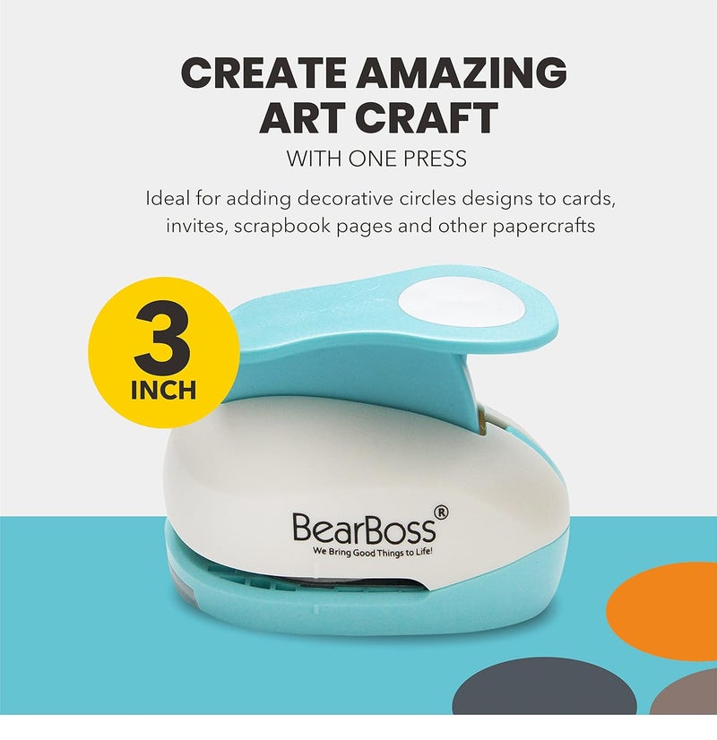 BearBoss 3 Inch Circle Punch, Hole Punch Shapes, Paper Punch Set for Scrapbooking Festival Paper Greeting Card DIY Albums Photos (Classic White) - Image 2
