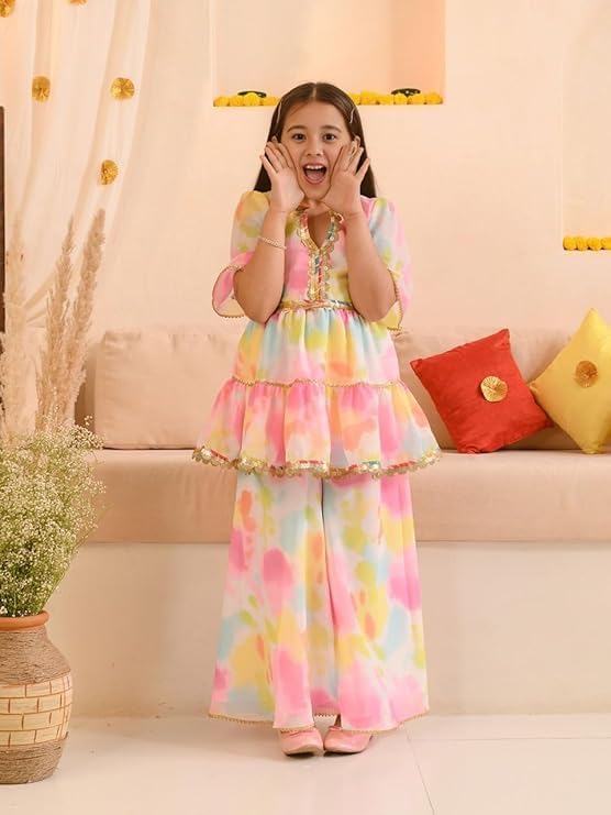 Naixa Girls Multicolor Printed Georgette Sharara And Choli Set | Kurta Sharara Set for kids, Girls | Top and Sharara Set for girls | Salwar Suit Set (SE46_7-8 YEAR) - Image 5