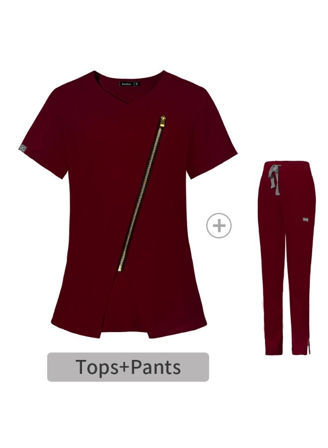 NIBEMINENT Women Medical Nurse Workwear Scrub Uniform Operating Room Tops and Pants Fashion Groomers Pet Veterinary Zipper Healthcare Sets - Image 1