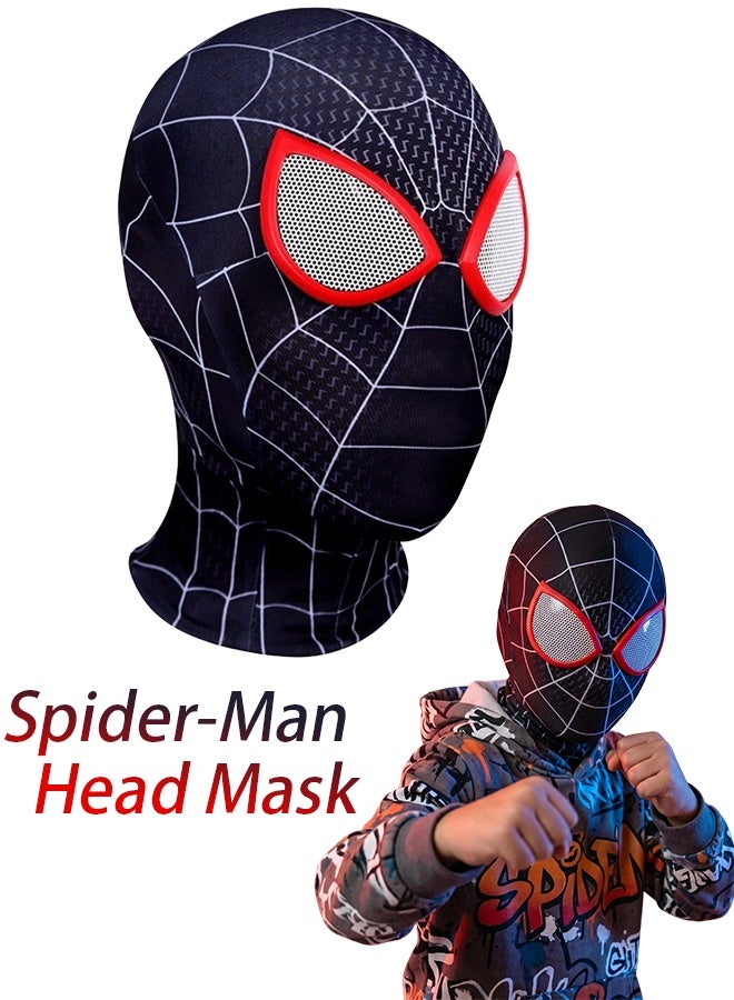 SPIDERMAN Miles Morales Spider-Man Head Mask Breathable Superhero Cosplay Face Mask,Black Spider Hero Costume Headgear for Kids Adults Halloween Party Birthday Cosplay Dress Up Themed Event Use - Image 1