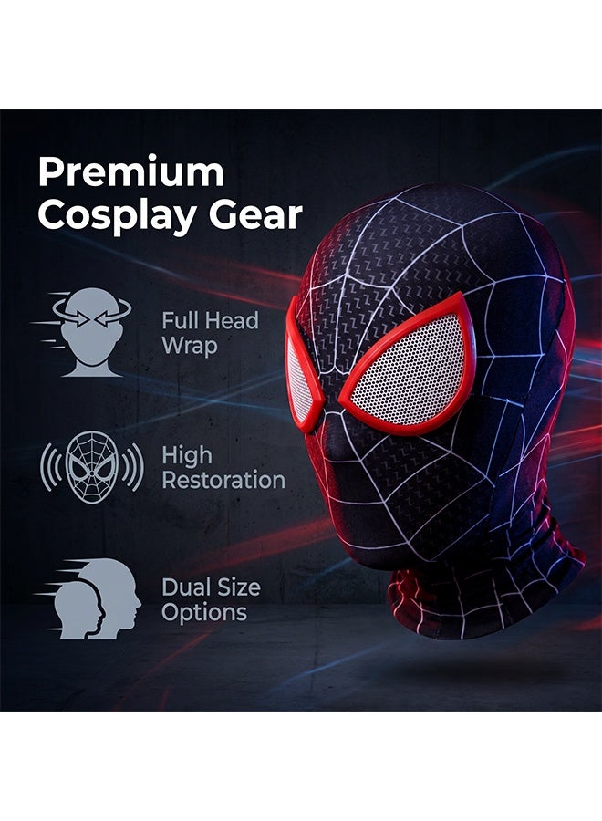SPIDERMAN Miles Morales Spider-Man Head Mask Breathable Superhero Cosplay Face Mask,Black Spider Hero Costume Headgear for Kids Adults Halloween Party Birthday Cosplay Dress Up Themed Event Use - Image 4