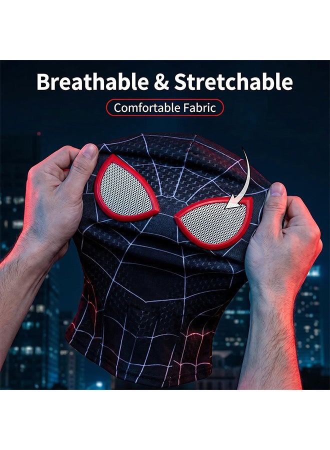 SPIDERMAN Miles Morales Spider-Man Head Mask Breathable Superhero Cosplay Face Mask,Black Spider Hero Costume Headgear for Kids Adults Halloween Party Birthday Cosplay Dress Up Themed Event Use - Image 3