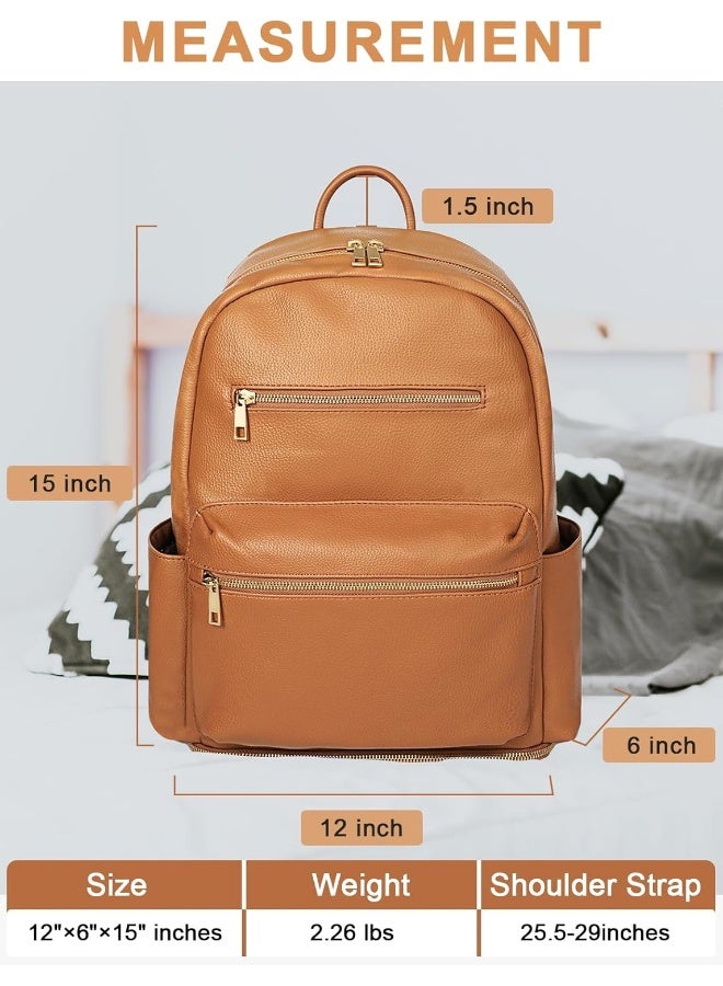 MOMINSIDE حقيبة ظهر صغيرة لحفاضات MOMINSIDE، 13 جيب، حقيبة حفاضات جلدية مصغرة، حقيبة أطفال، حقيبة مضخة ثدي، غلاف لابتوب 13 بوصة، 2 جيب معزول، قسم سفلي (بني) - Image 5