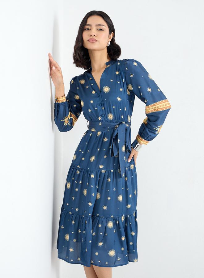 Styli Blue Star and Moon Print Midi Dress - Image 1