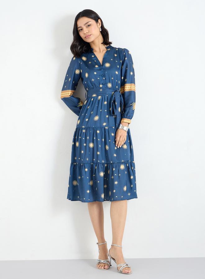 Styli Blue Star and Moon Print Midi Dress - Image 3