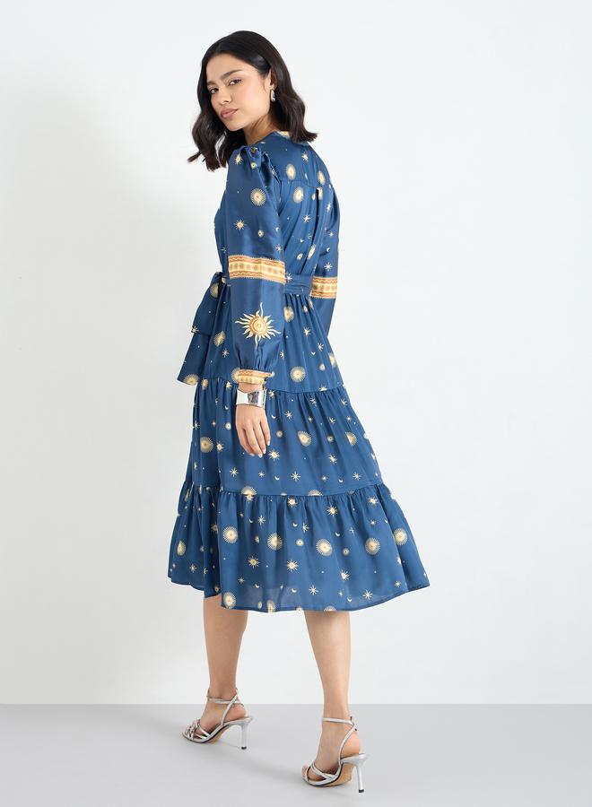 Styli Blue Star and Moon Print Midi Dress - Image 5