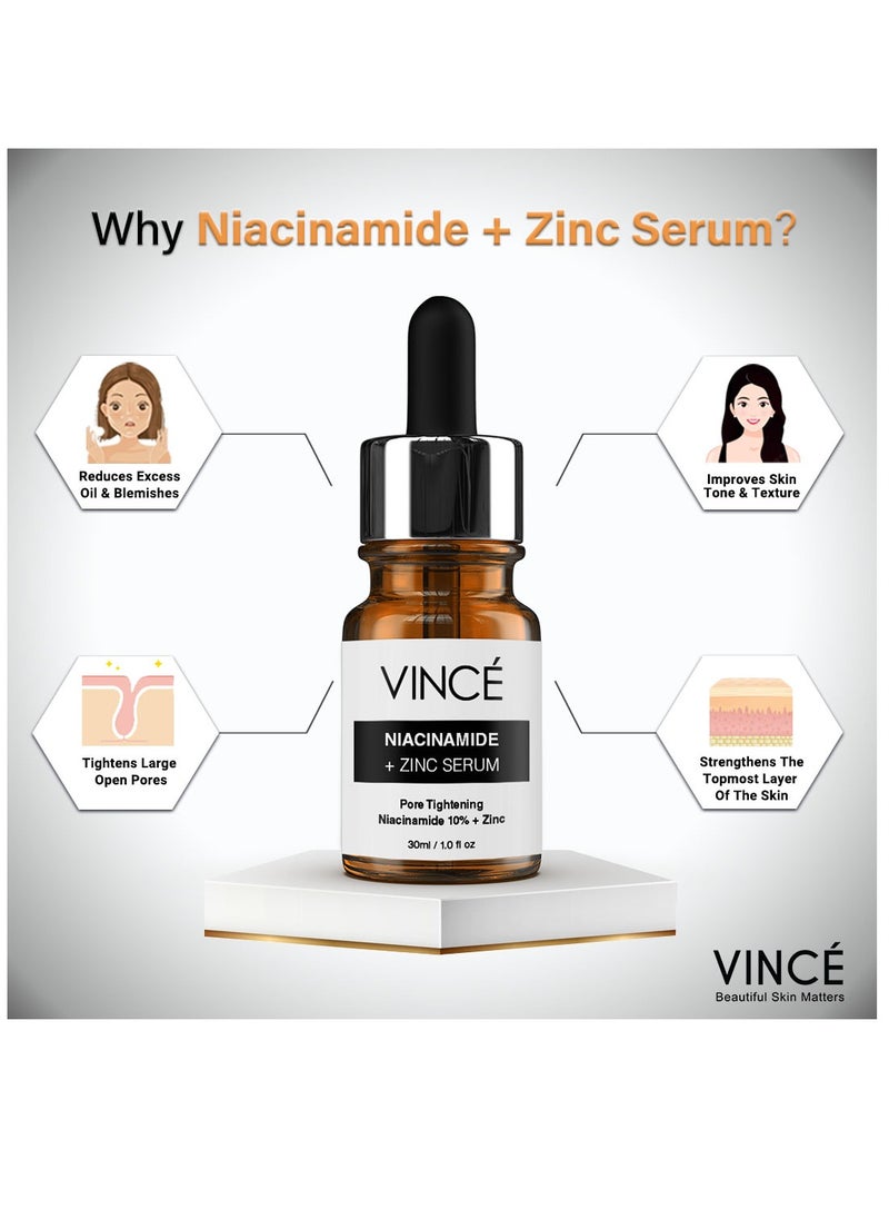 VINCE Niacinamide 10% Zinc 1% Serum – Advanced Formula to Tighten Large Pores, Control Oil, Reduce Acne & Blemishes – Improves Skin Texture for Soft, Smooth, Firm, and Radiant Skin, 30ml  - Image 4