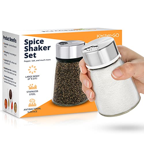 Kitchen & Go Salt and Pepper Shakers Set with Adjustable Pour Holes - Stainless Steel Spice Dispenser - Perfect for Pink Himalayan, Table Salt, Black and White Pepper - Image 2