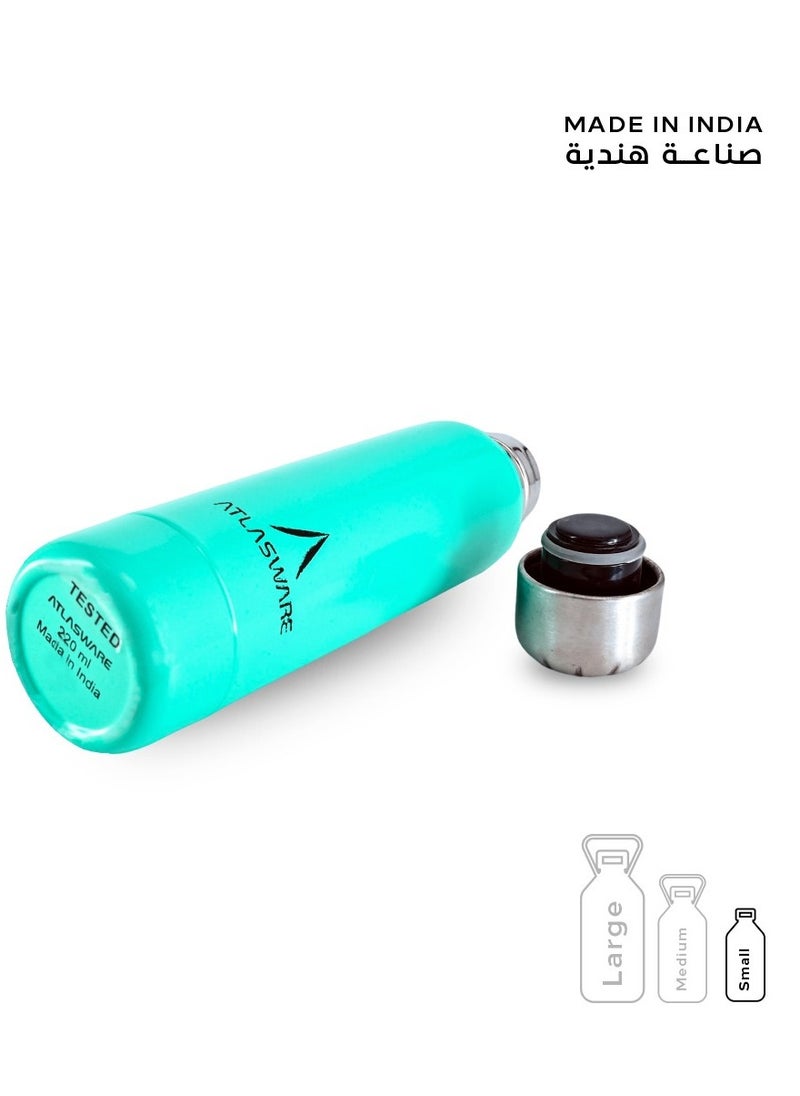 Atlasware - Water Bottle with a Capacity of 220 ml, Stainless Steel Water Bottle that keeps Cold for 30 Hours and Keeps Heat for 8 Hours, Tiffany - Image 1