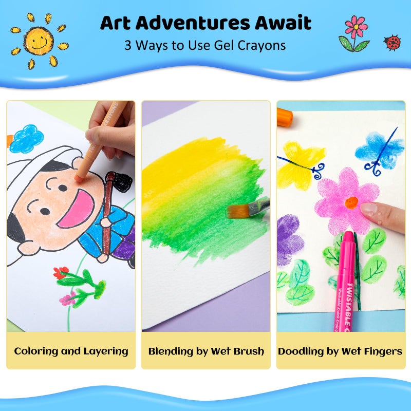 Kerifi Washable Jumbo Crayons  12 Colors Silky Smooth Watercolor Gel Crayons Set  Twistable Non-Toxic Crayons For Kids 2-4 And 4-8  Art Supplies For Coloring Book For Gifts And School Projects - Image 3