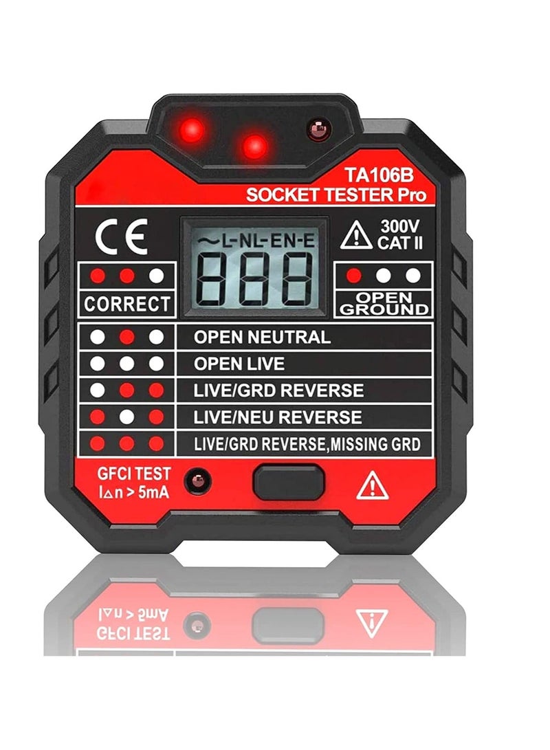 Socket Tester, Mains Outlet Tester with Voltage Display, Automatic Electric Circuit Polarity Detector, Wall Plug Breaker Finder（UK Plug）