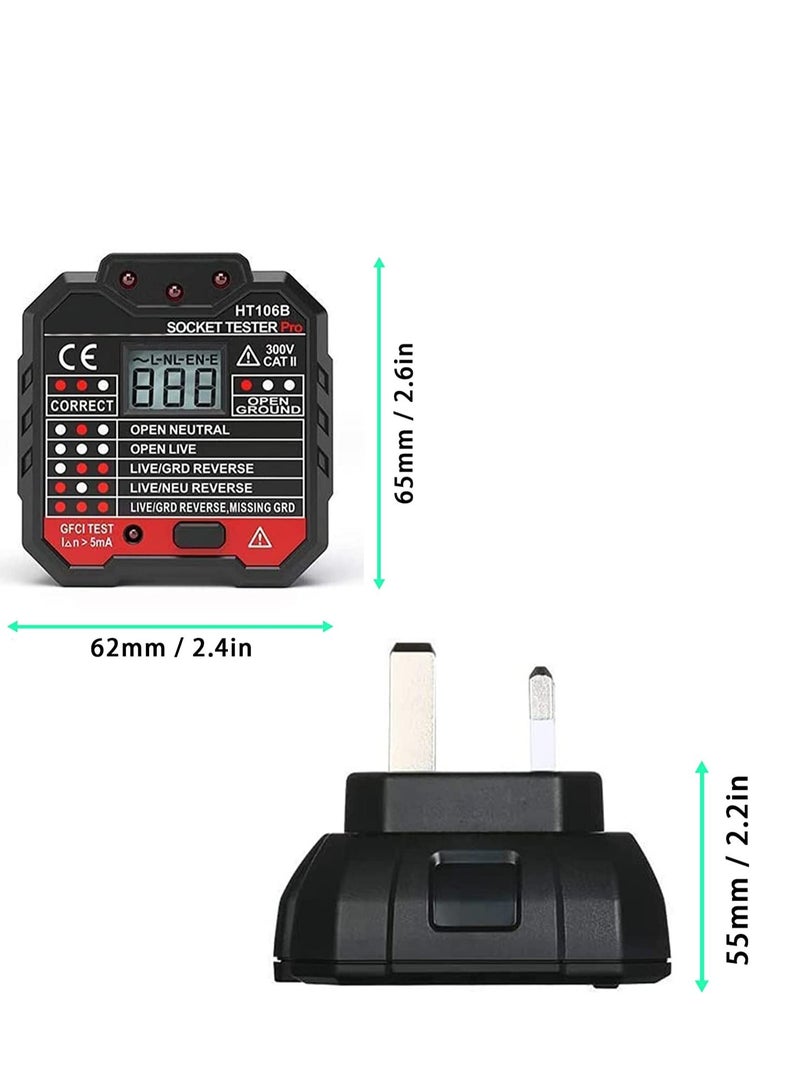 Socket Tester, Mains Outlet Tester with Voltage Display, Automatic Electric Circuit Polarity Detector, Wall Plug Breaker Finder（UK Plug）