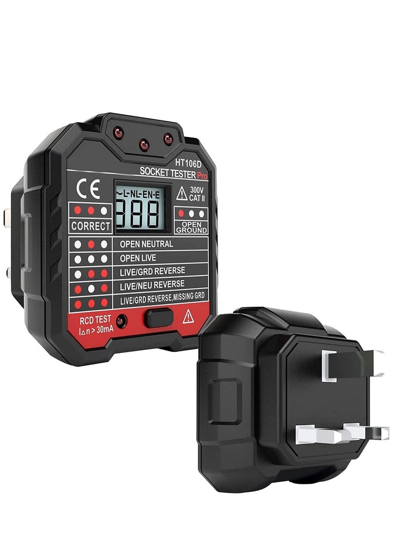 Socket Tester, Mains Outlet Tester with Voltage Display, Automatic Electric Circuit Polarity Detector, Wall Plug Breaker Finder（UK Plug）