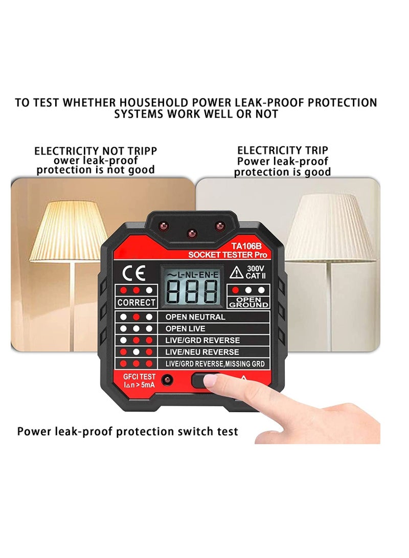 Socket Tester, Mains Outlet Tester with Voltage Display, Automatic Electric Circuit Polarity Detector, Wall Plug Breaker Finder（UK Plug）