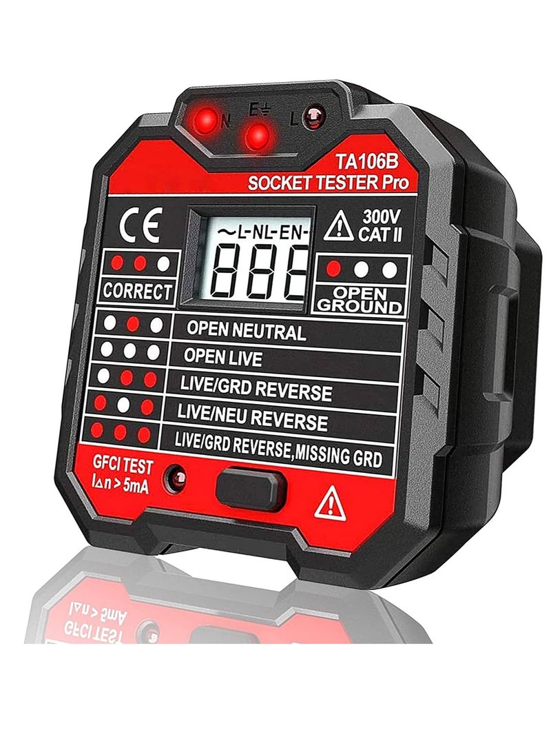 Socket Tester, Mains Outlet Tester with Voltage Display, Automatic Electric Circuit Polarity Detector, Wall Plug Breaker Finder（UK Plug）