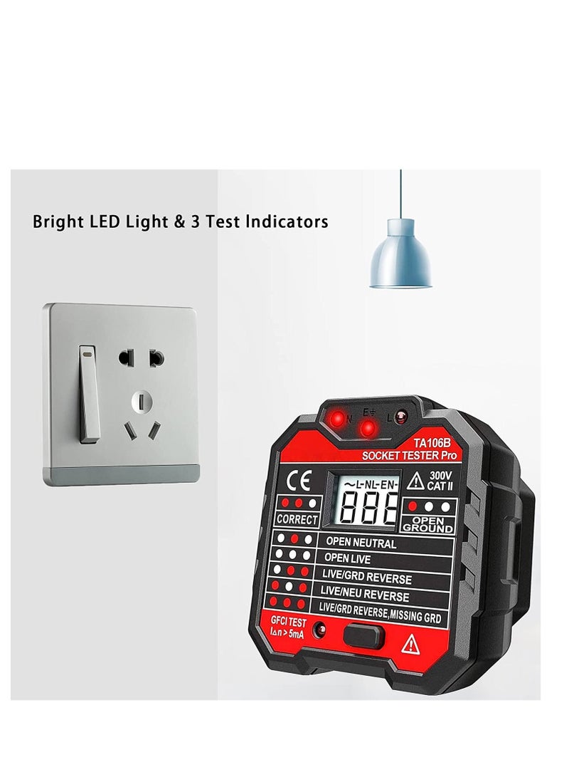 Socket Tester, Mains Outlet Tester with Voltage Display, Automatic Electric Circuit Polarity Detector, Wall Plug Breaker Finder（UK Plug）