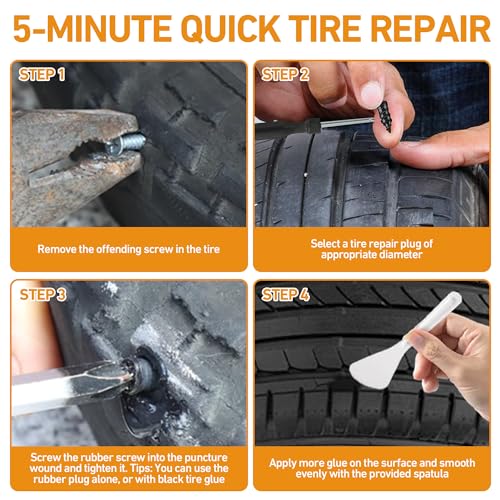 MetFun 40 PCS Tire Repair Rubber Nails Kit with 2 Tubes of Black Tire Sealant Glue, 2026 New Screw in Tire Plugs Kit, Fast Self-Service Tire Repair Screws Kit for Car Motorcycle Truck Tractor Puncture Repair - Image 5
