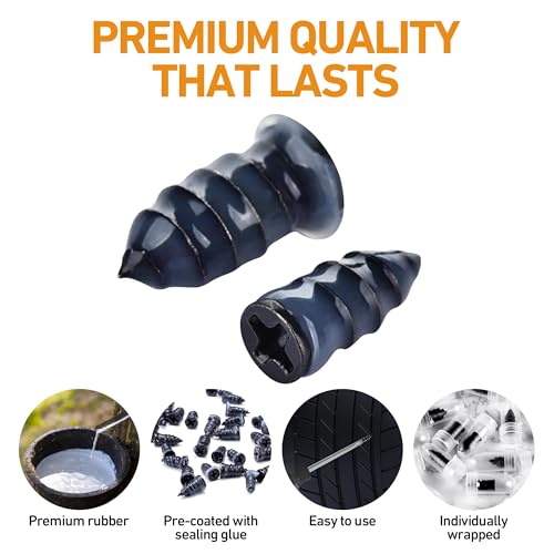 MetFun 40 PCS Tire Repair Rubber Nails Kit with 2 Tubes of Black Tire Sealant Glue, 2026 New Screw in Tire Plugs Kit, Fast Self-Service Tire Repair Screws Kit for Car Motorcycle Truck Tractor Puncture Repair - Image 4