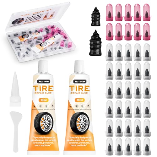 MetFun 40 PCS Tire Repair Rubber Nails Kit with 2 Tubes of Black Tire Sealant Glue, 2026 New Screw in Tire Plugs Kit, Fast Self-Service Tire Repair Screws Kit for Car Motorcycle Truck Tractor Puncture Repair - Image 1
