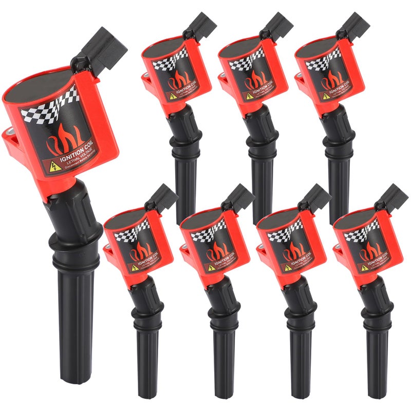 DG508 Ignition Coil Pack Set of 8 Compatible for Ford Lincoln Mercury 46L 54L V8 etc DG508 Coils_8 Packs_Red