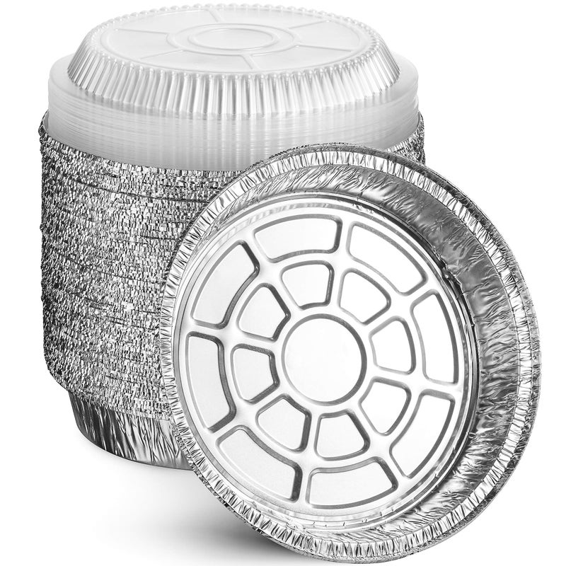 MontoPack 9” Round Aluminum Foil Pans with Clear Lids | Disposable Containers with Straight Walls for Storing, Baking, Meal Prep & Reheating | Freezer & Oven Safe, Recyclable | 40 Pack of Tins - Image 1