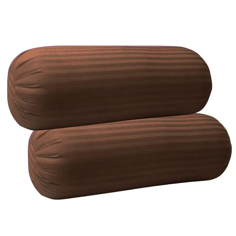 Bedding Begs Bedding Begs 100 Cotton Striped Bolster Pillow Cover Pack of 2 PC 400 TC Round Bed Side Long Pillow Cover Soft Decorative Bolster Pillow CoverChocolate Stripe 16 x 32 - Image 1