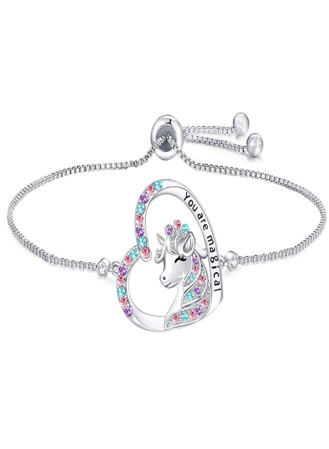 Luckilemon Magical Bracelet for Girls Crystal Heart Pendant Unicorn Jewellery Gifts for Girls Daughter Granddaughter Niece Birthday, 925sil - Image 1