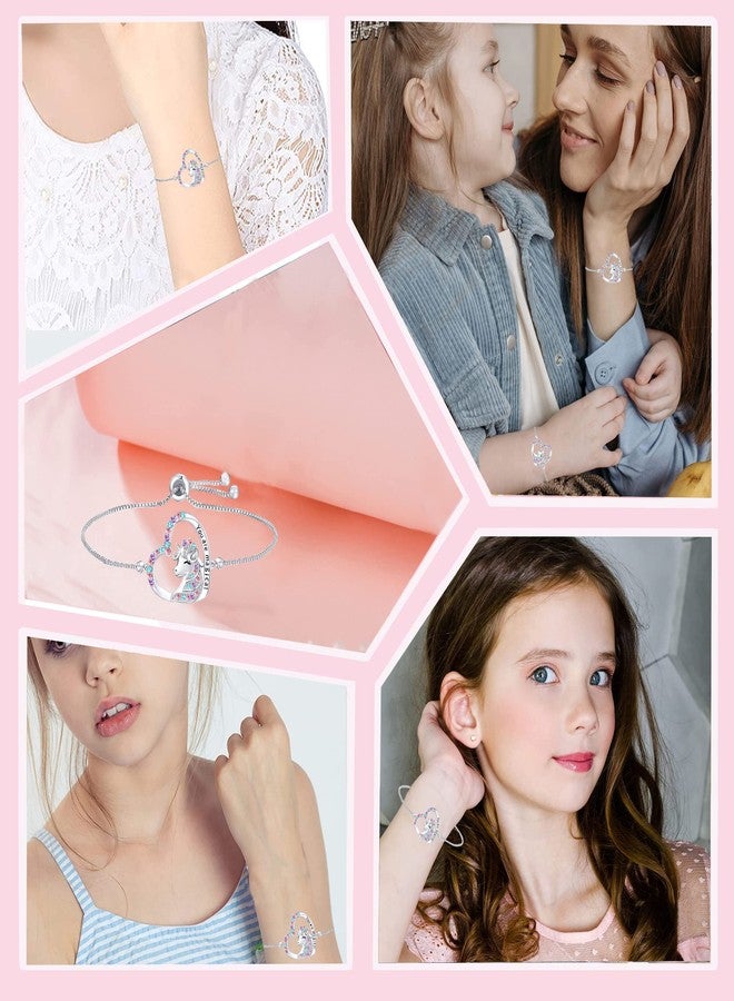 Luckilemon Magical Bracelet for Girls Crystal Heart Pendant Unicorn Jewellery Gifts for Girls Daughter Granddaughter Niece Birthday, 925sil - Image 4