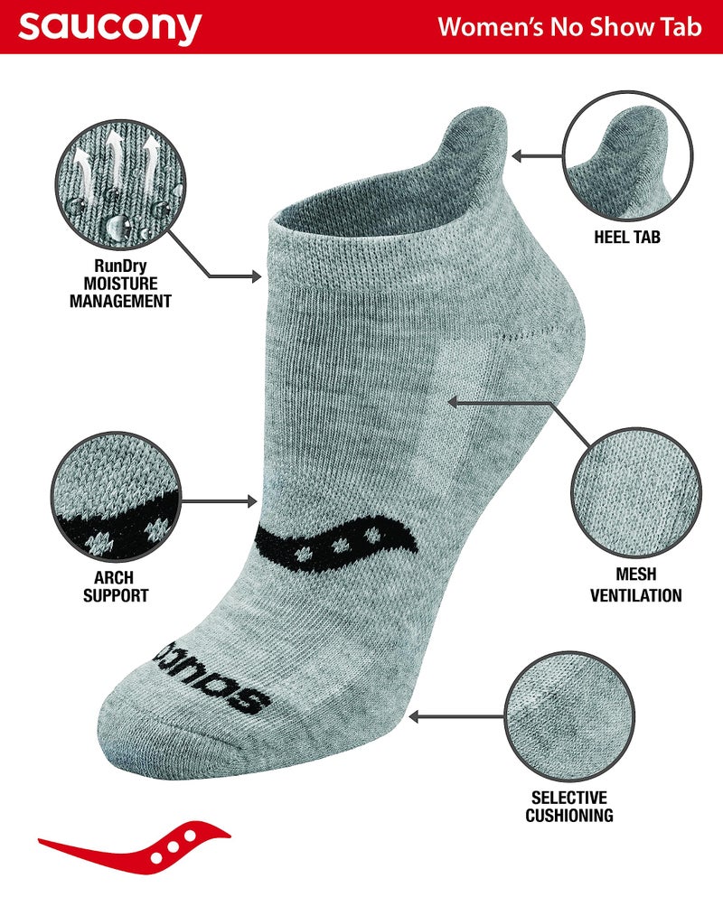 Saucony Women's RunDry Performance 8, 16 Pairs Heel Tab Athletic Socks, S-L, Grey Basic (8 Pairs),Medium - Image 2
