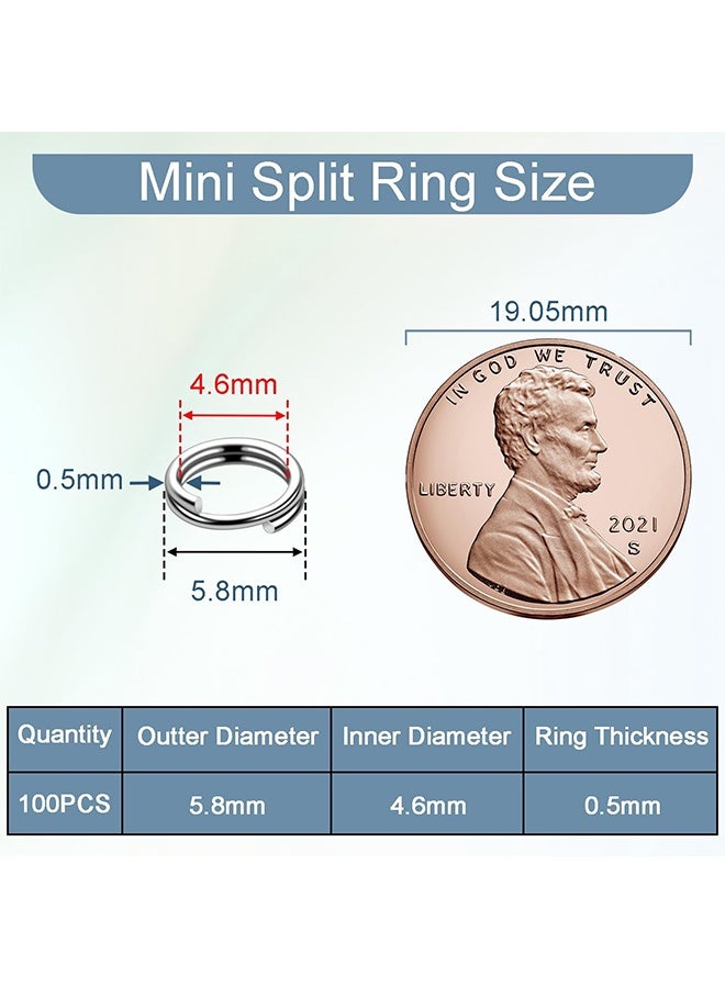 100 PCS 5.8mm Mini Split Ring for Jewelry Making, Double Loops Round Split Jump Rings Necklaces Bracelets Earrings Metal Keychains - Image 2