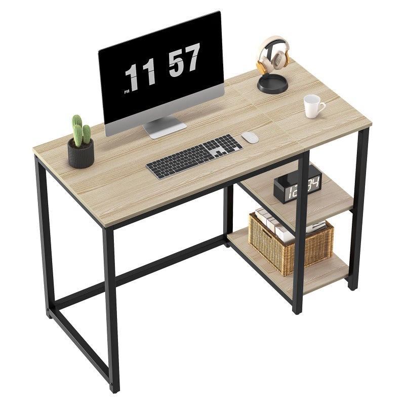 SINPAID Computer Desk 40 inches with 2Tier Shelves Sturdy Home Office Desks with Large Storage Space Modern Gaming Desk Study Writing Laptop Table Oak