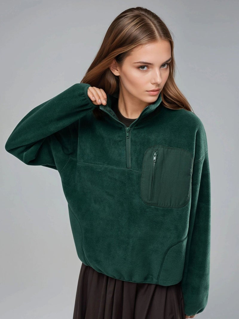 BUSEM Zipper Collar Plush Knit Sweatshirt with Pocket - Image 1