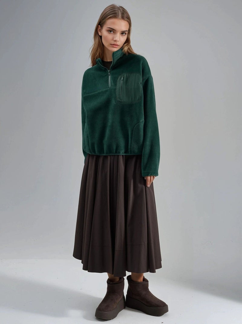 BUSEM Zipper Collar Plush Knit Sweatshirt with Pocket - Image 4